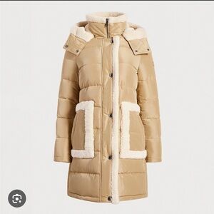 Sam Edelman Tan Puffer Coat with Shearling Trim